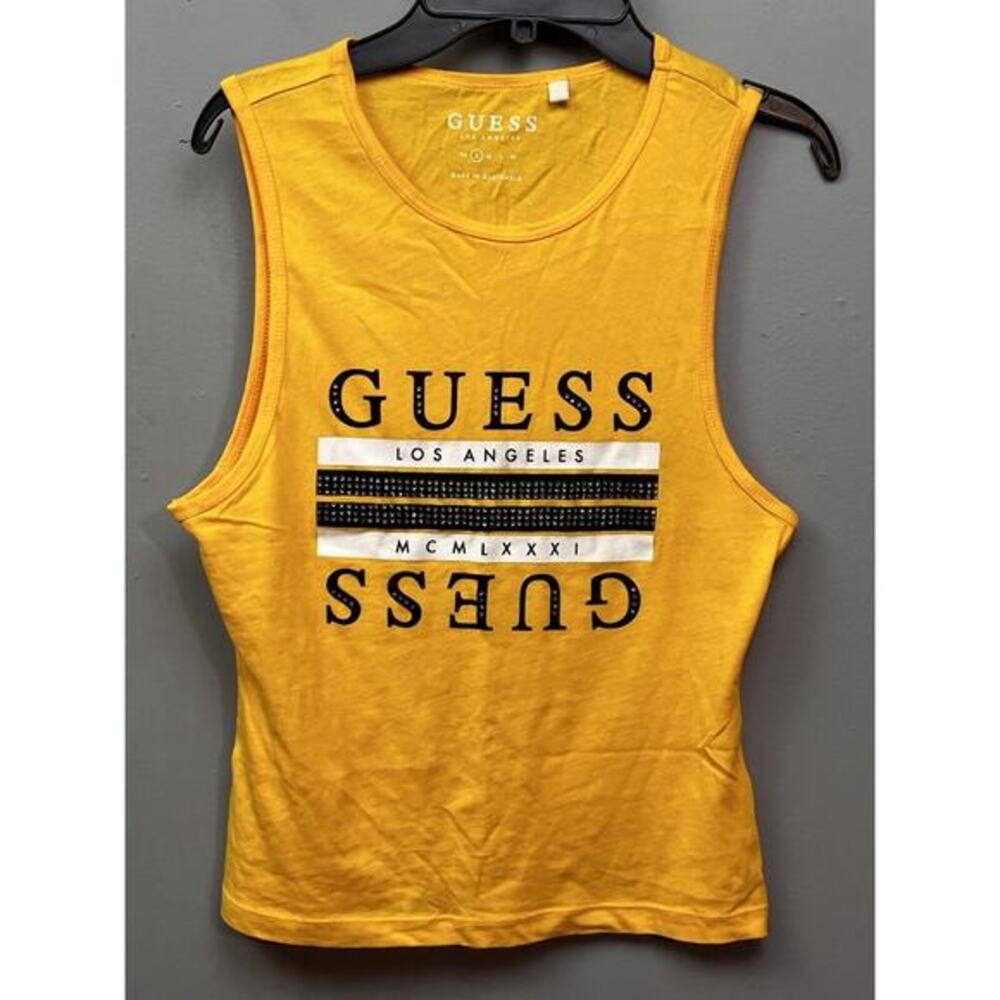 Guess Womens Los Angeles Muscle Tee Womens Small Bling Yellow Graphic Retro‎